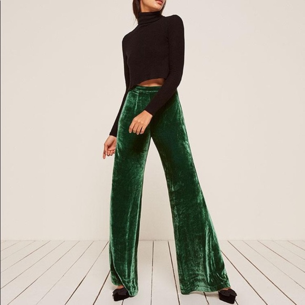Reformation Clint emerald green velvet pants